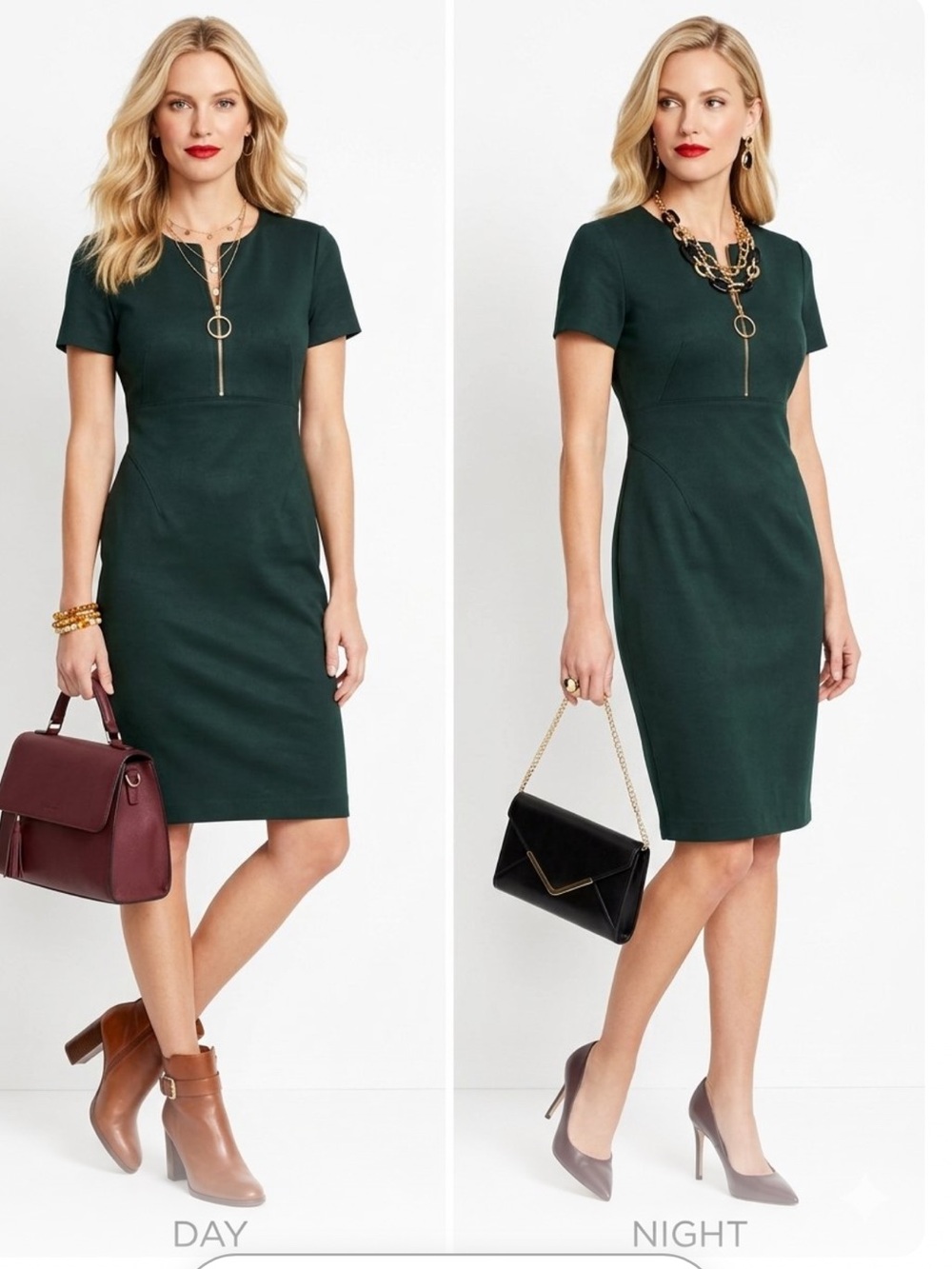 Calvin Klein Scuba Tailored Sheath Short-Sleeve Midi Green Dress